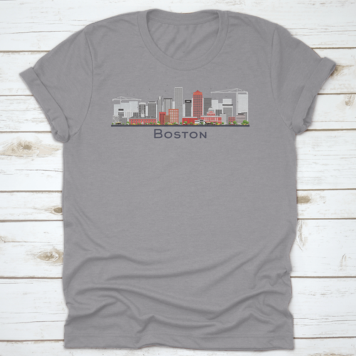 Boston Massachusetts Skyline With Gray And Red Buildings Isolated On