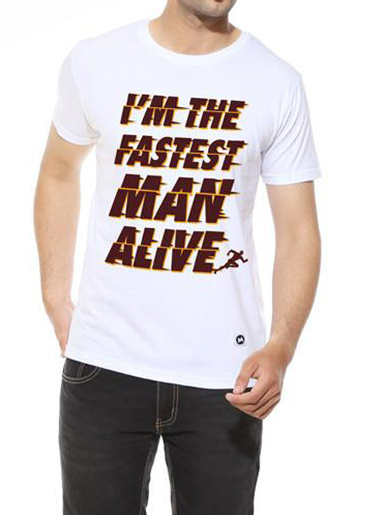 Fastest Man  White  Half Sleeve Graphic T Shirt